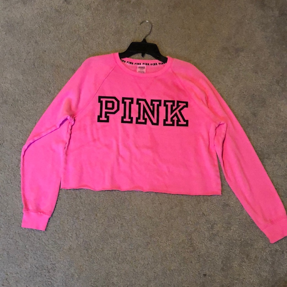 pink victoria’s secret cropped crew neck